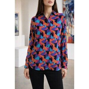Guy Laroche Diffusion Paris Silk Blouse Size 40/12 US Geometric Design Vintage